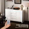Buffet Salon Blanc LED – Meuble de Rangement 4 Tiroirs