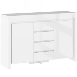 Buffet Salon Blanc LED – Meuble de Rangement 4 Tiroirs