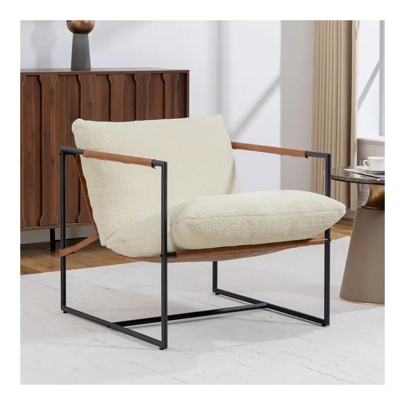 Fauteuil Salon Bouclette Crème – Design Moderne et Confortable