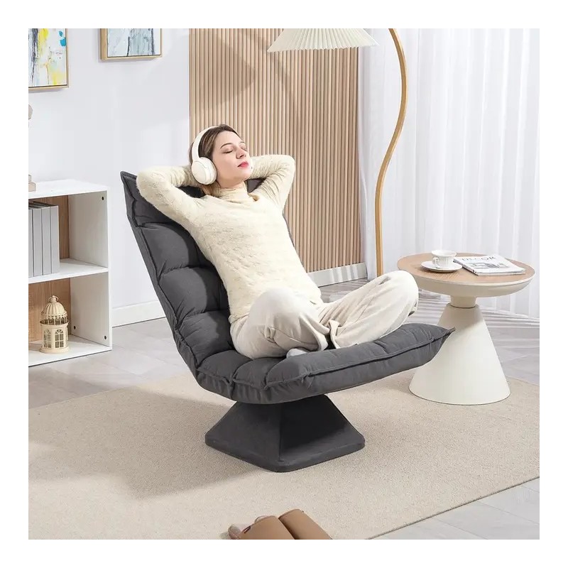 Fauteuil Relax Pivotant 360° Gris Chiné – Design Capitonné