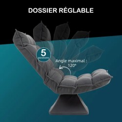 Fauteuil Relax Pivotant 360° Gris Chiné – Design Capitonné