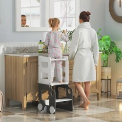 Tour d’Observation Enfant 4-en-1 Grise avec Rebords de Sécurité
