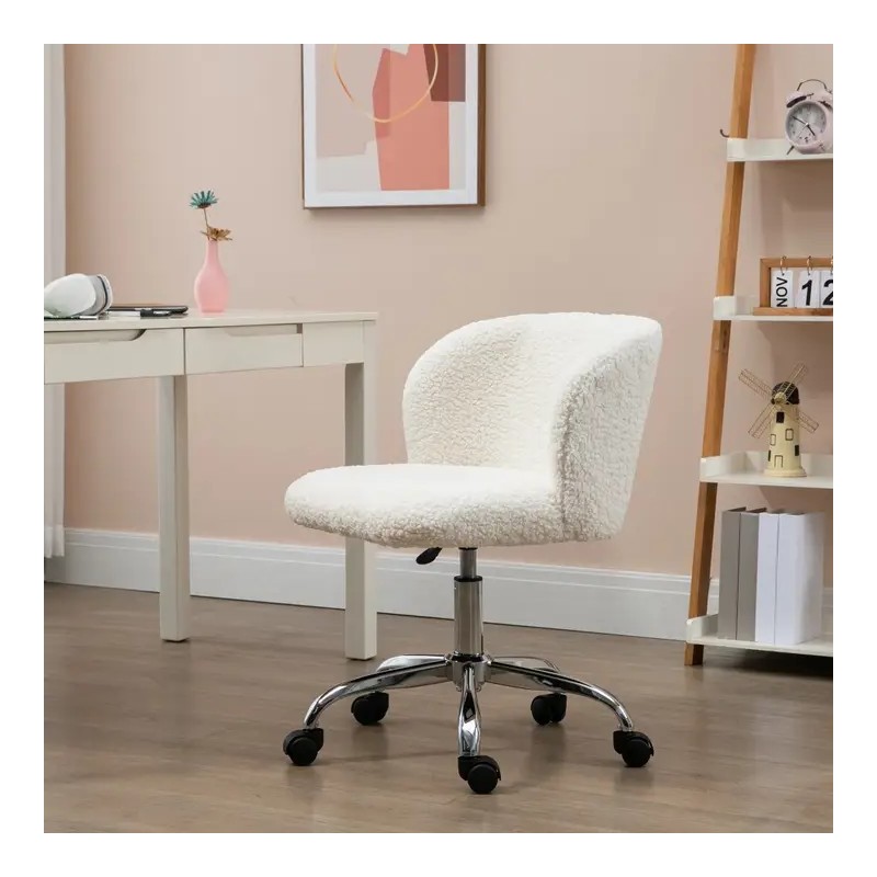 Chaise de Bureau Blanche en Toison – Réglable et Pivotante