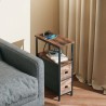 Table d’Appoint avec Chargeur et 2 Tiroirs – Brun Rustique