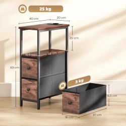 Table d’Appoint avec Chargeur et 2 Tiroirs – Brun Rustique