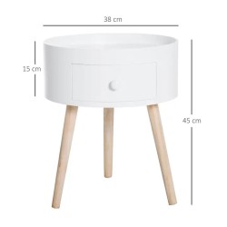 Table Basse Ronde Scandinave avec Tiroir – Design Élégant