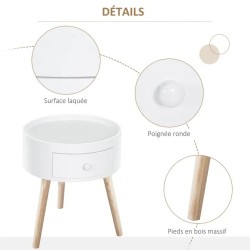 Table Basse Ronde Scandinave avec Tiroir – Design Élégant