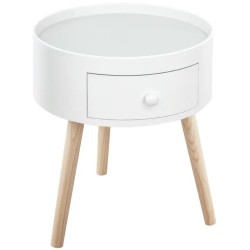 Table Basse Ronde Scandinave avec Tiroir – Design Élégant