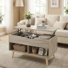 Table Basse Relevable Bois Naturel avec Rangement Caché