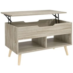 Table Basse Relevable Bois Naturel avec Rangement Caché
