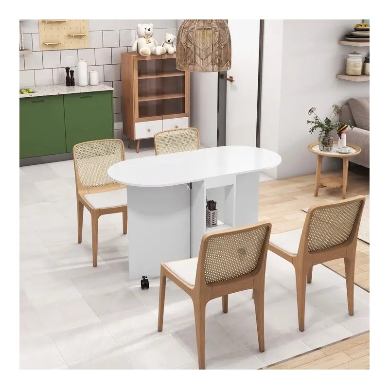 Table à Manger Pliante sur Roulettes Blanche 120 × 60 cm