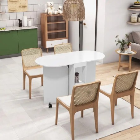 Table à Manger Pliante sur Roulettes Blanche 120 × 60 cm