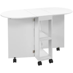 Table à Manger Pliante sur Roulettes Blanche 120 × 60 cm