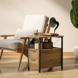 Table de Chevet en Bois avec 2 Ports USB et Tiroirs