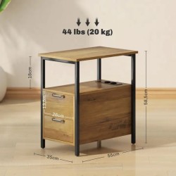 Table de Chevet en Bois avec 2 Ports USB et Tiroirs