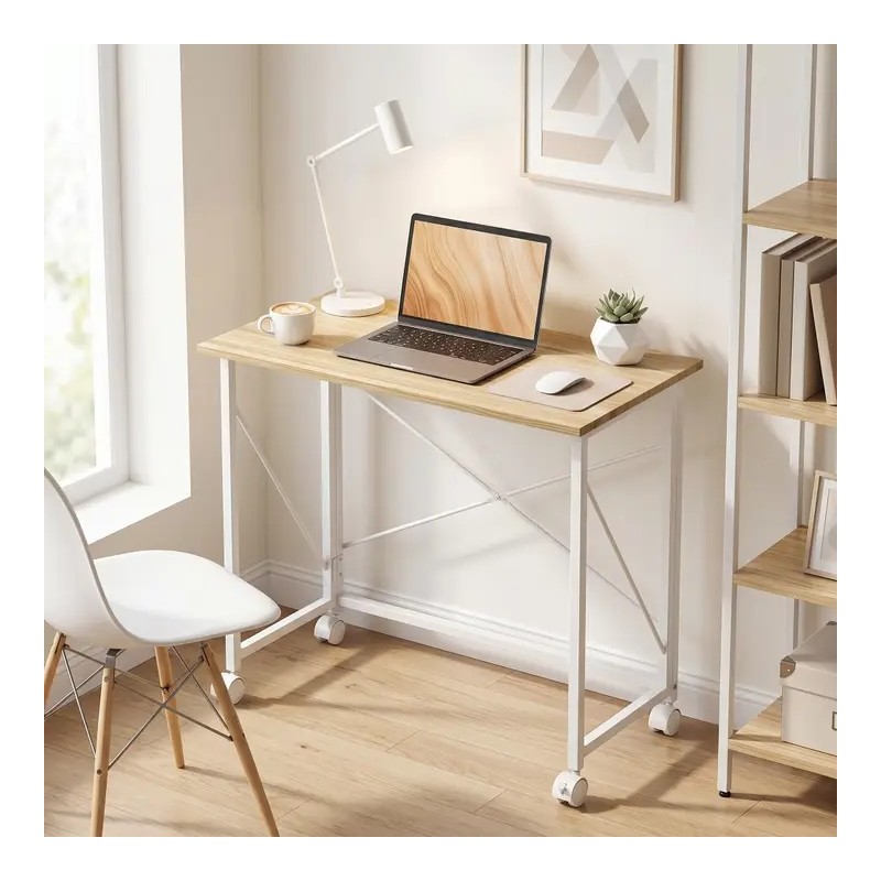 Bureau Pliant sur Roulettes 80 × 40 cm – Effet Chêne
