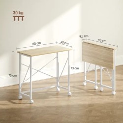 Bureau Pliant sur Roulettes 80 × 40 cm – Effet Chêne