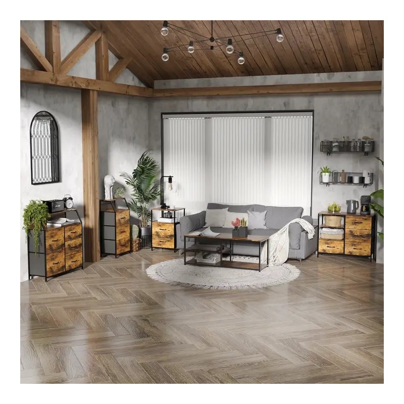 Table de Chevet 2 Tiroirs en Tissu – Style Industriel