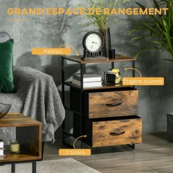 Table de Chevet 2 Tiroirs en Tissu – Style Industriel
