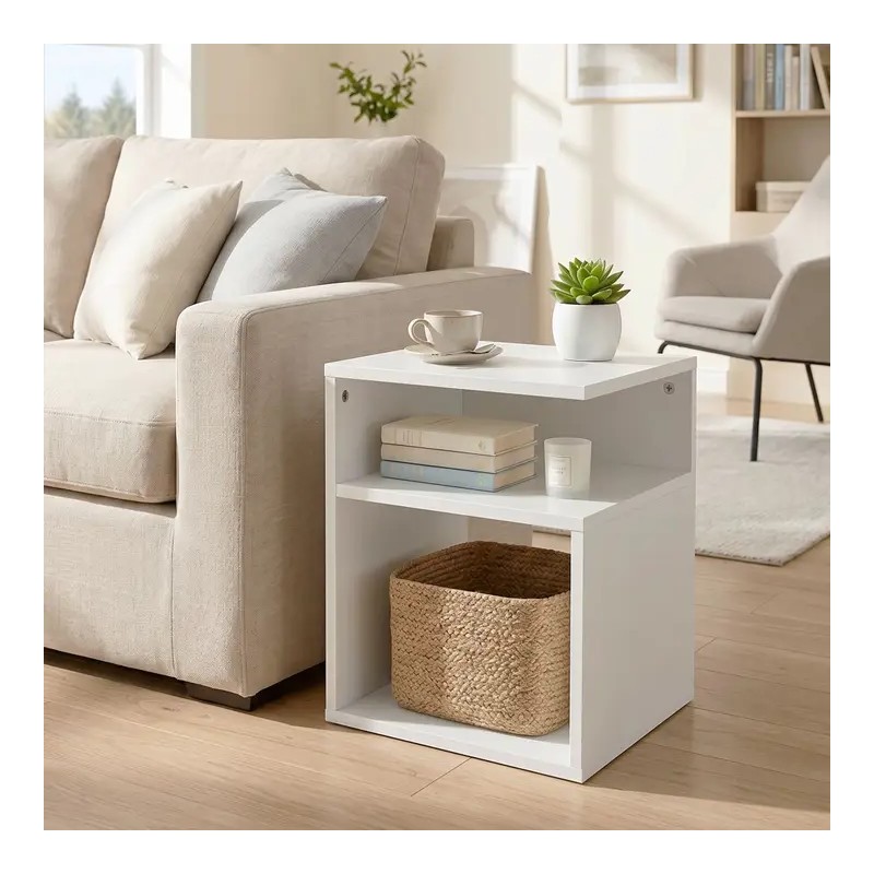 Table d’Appoint Blanche à 3 Niveaux – Design Moderne