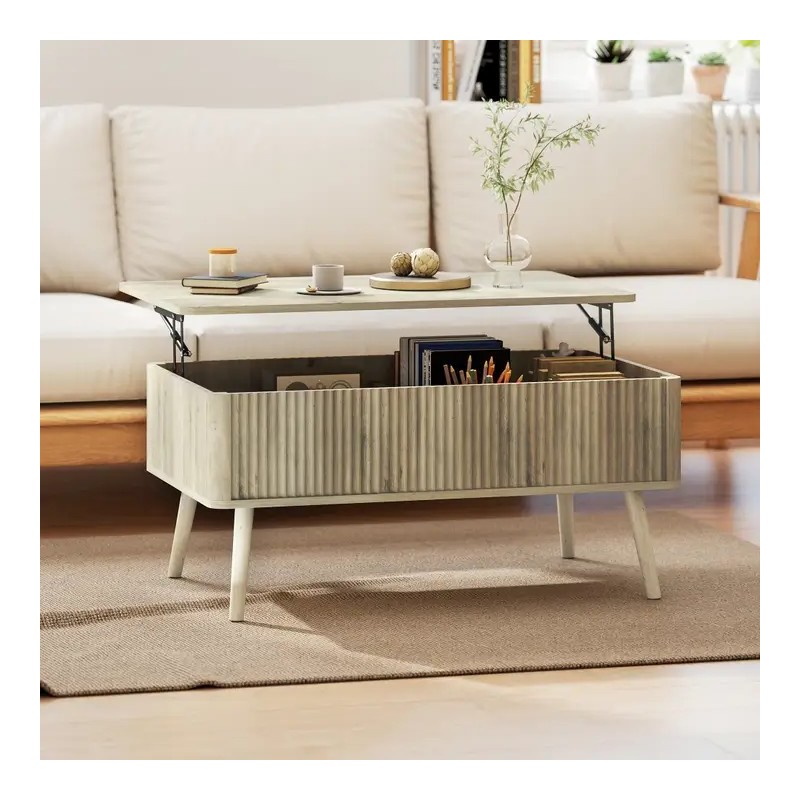 Table Basse Relevable Chêne 91 × 56 cm avec Rangement