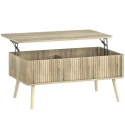 Table Basse Relevable Chêne 91 × 56 cm avec Rangement