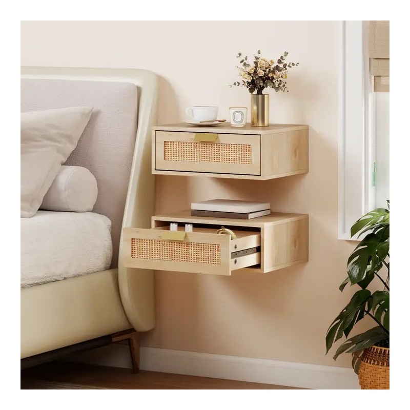 Lot de 2 Tables de Chevet Murales Chêne 40 × 30 × 15 cm