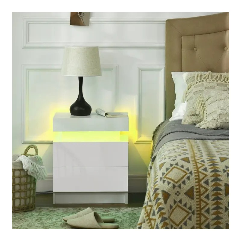 Table de Chevet LED RVB avec 2 Tiroirs – Design Moderne