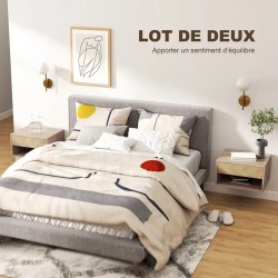 Lot de 2 Tables de Chevet Murales Bois Naturel 40 cm