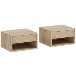 Lot de 2 Tables de Chevet Murales Bois Naturel 40 cm