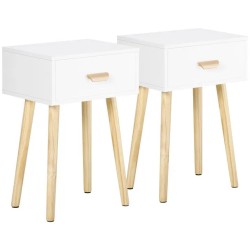 Lot de 2 Tables de Chevet Blanches Modernes avec Tiroirs