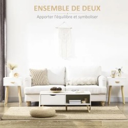 Lot de 2 Tables de Chevet Blanches Modernes avec Tiroirs