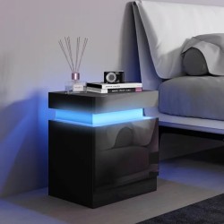Table de Chevet LED RVB Noire avec 2 Tiroirs