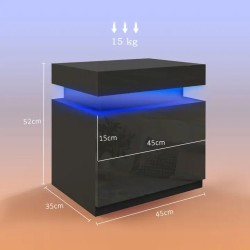 Table de Chevet LED RVB Noire avec 2 Tiroirs