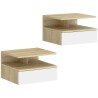 Lot de 2 Tables de Chevet Murales Blanc et Chêne 35 cm