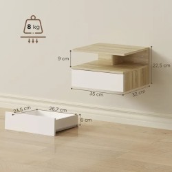 Lot de 2 Tables de Chevet Murales Blanc et Chêne 35 cm
