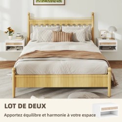 Lot de 2 Tables de Chevet Murales Bois Naturel 40 cm