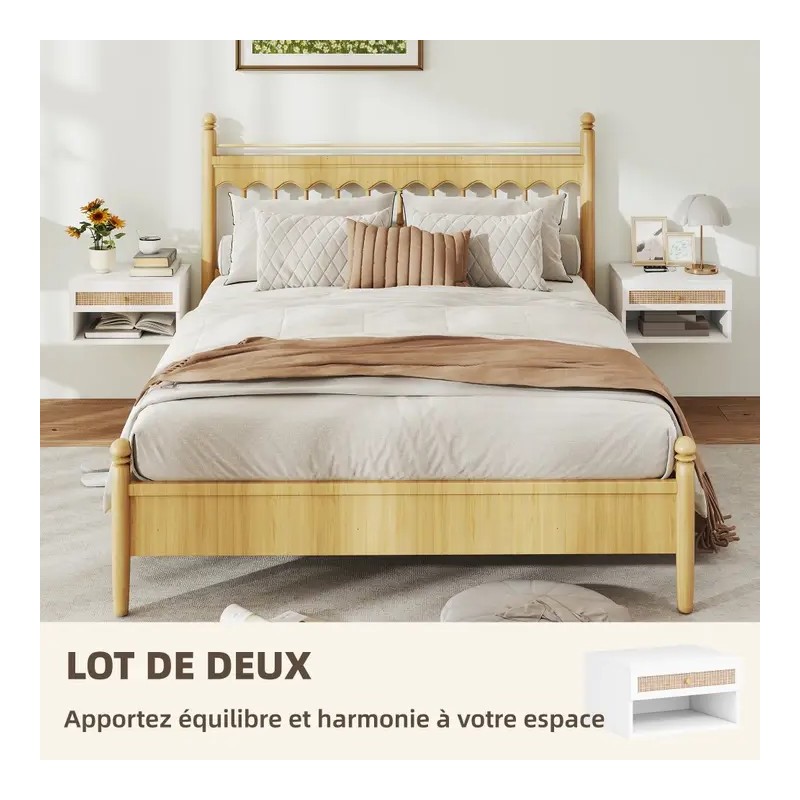 Lot de 2 Tables de Chevet Murales Bois Naturel 40 cm