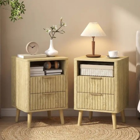 Lot de 2 Tables de Chevet Chêne 40 × 40 × 61 cm