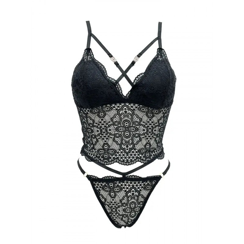 Ensemble Bralette Longue et String en Dentelle Femme