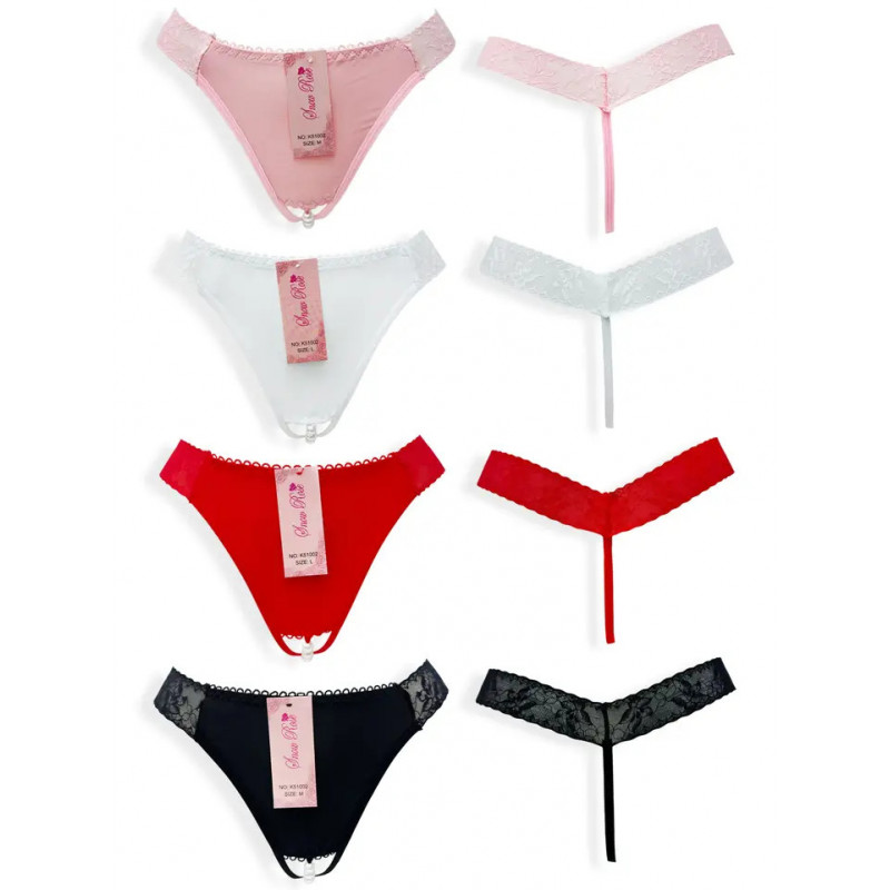 String Fantaisie Dentelle Femme – Lot de 12 (M et L)