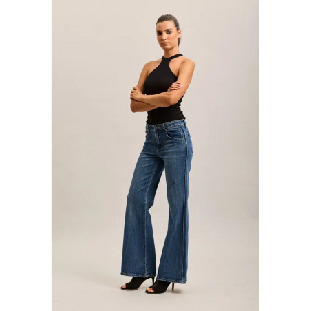 Pantalon jean bootcut Toxik3 pour femme en denim extensible à nervures