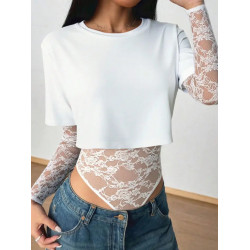 Body Patchwork Dentelle Femme – T-Shirt Court Sexy