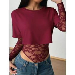 Body Patchwork Dentelle Femme – T-Shirt Court Sexy