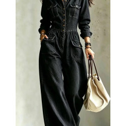 Combinaison Cargo Femme en Denim Délavé – Jambes Larges