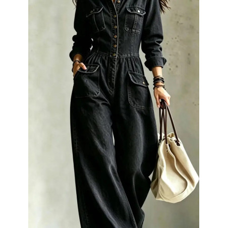 Combinaison Cargo Femme en Denim Délavé – Jambes Larges