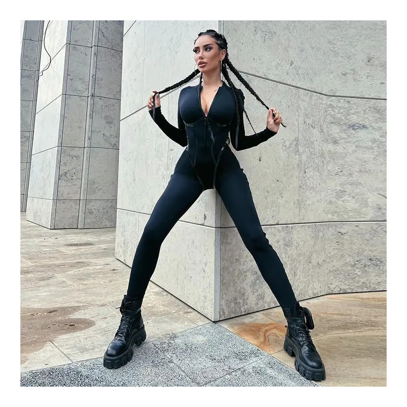 Combinaison Moulante Femme Manches Longues avec Zip