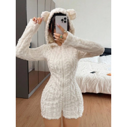 Combinaison Courte Sherpa Femme à Capuche – Nœud au Dos