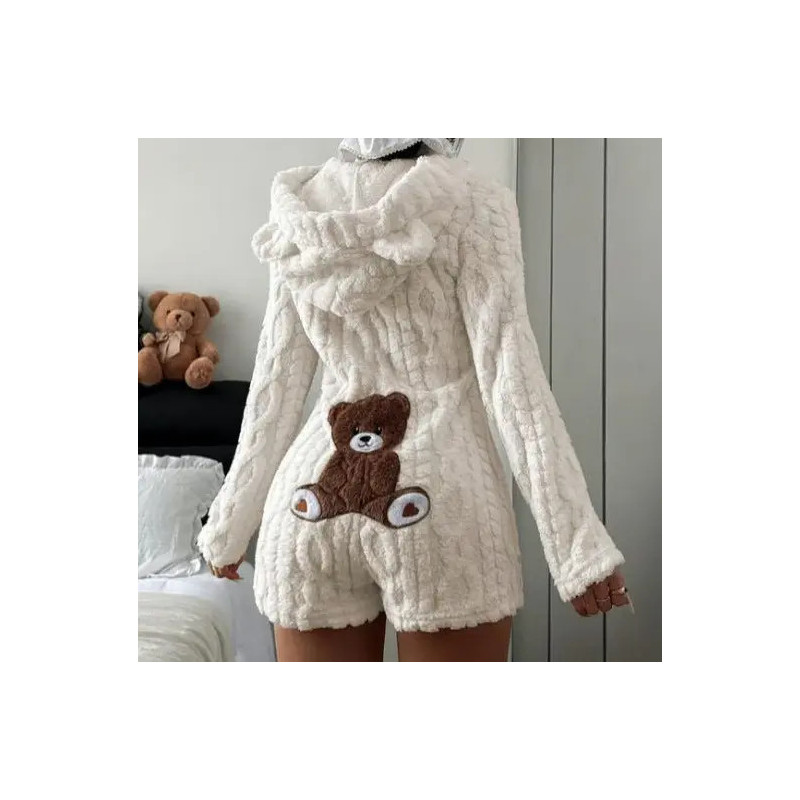 Combinaison-Short Peluche Femme à Capuche – Ours