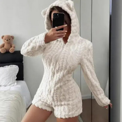 Combinaison-Short Peluche Femme à Capuche – Ours